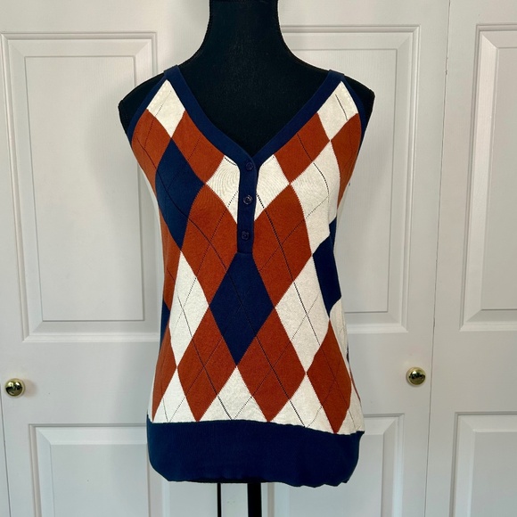 NEW Ben Sherman Argyle Sweater Vest in Navy, Cream and Orange Size M - Picture 3 of 5